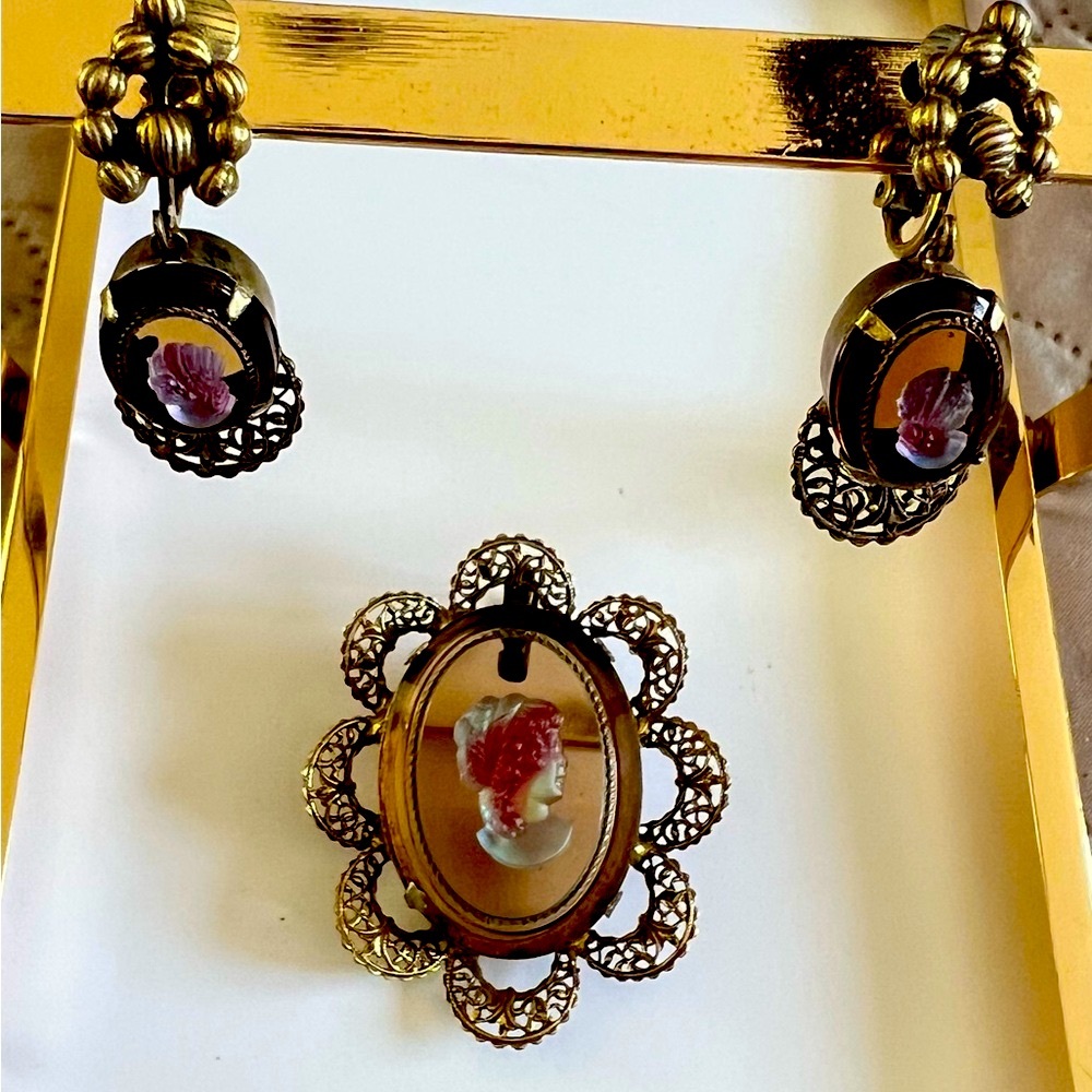 Gold and Purple Ornate Earrings